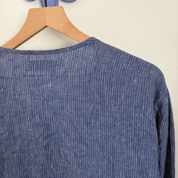 Flax Small Linen Button Up Shirt Long Sleeve Blue Stripe Lagen Coastal - Picture 5 of 7
